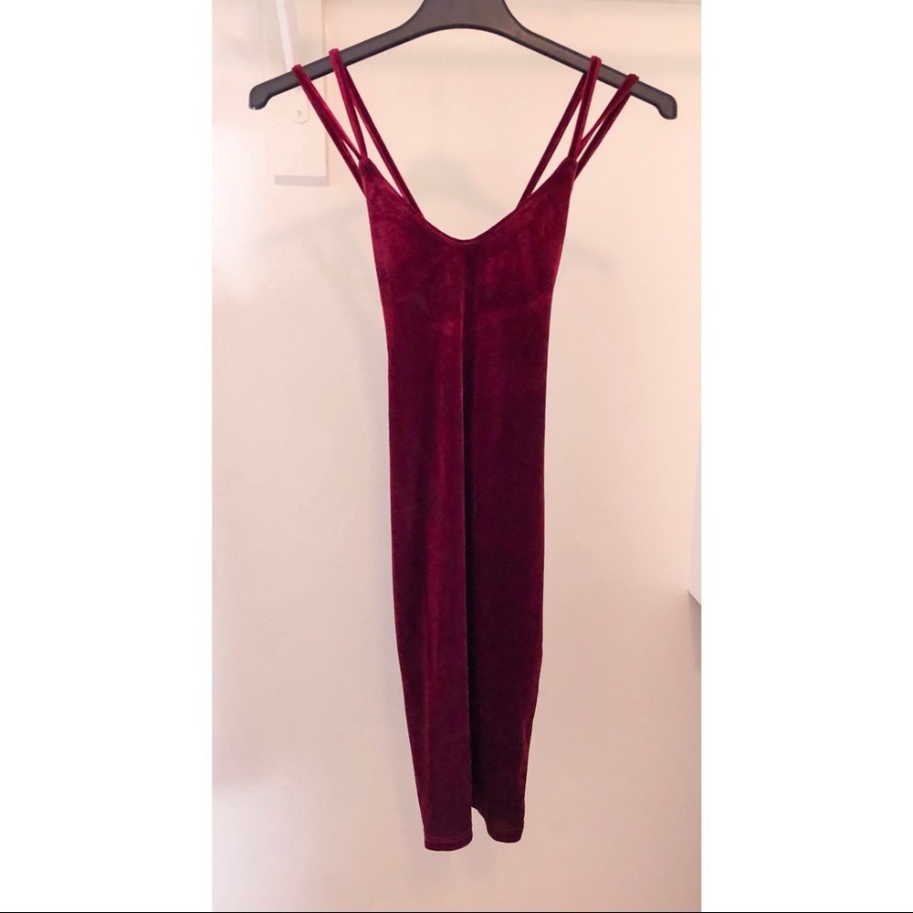 Deep red velvet midi dress